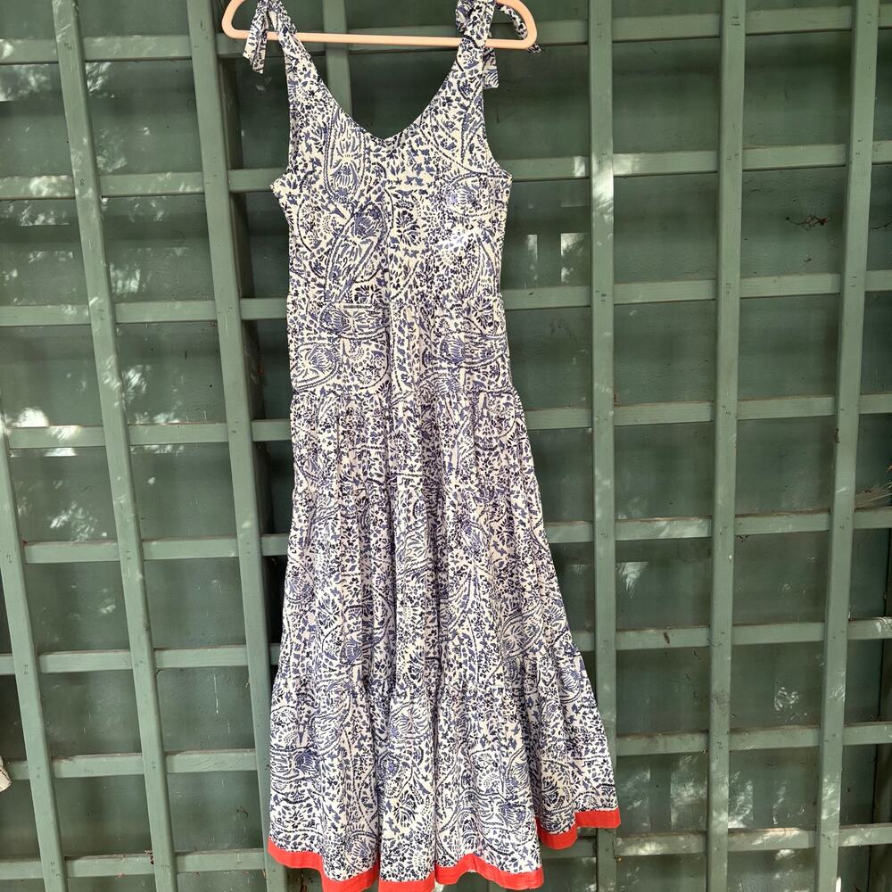 THML Vacay Blue and White Paisley Floral Tie-Shoulder Flowy Maxi Dress- Sz S - Picture 4 of 6